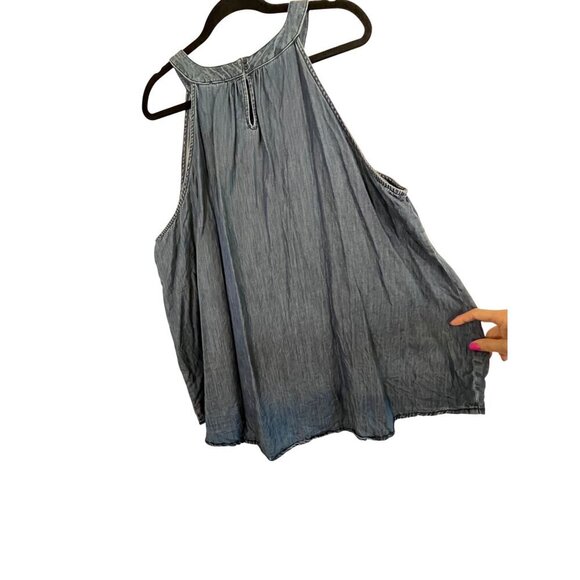 Cato Top Women 26 Blue Chambray Halter Embroidery Boho Western 80s Retro Artsy - Picture 3 of 13